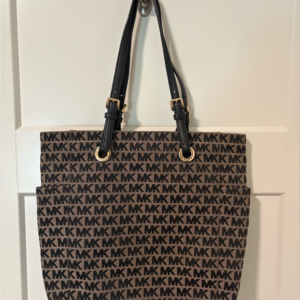 Michael Kors large tote with signature MK cloth exterior